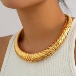 vintage inspired snake bone necklace choker gold coil